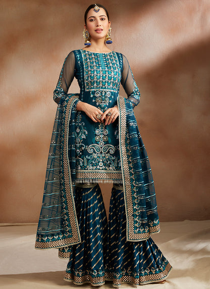 Dark Teal Heavy Embroidered Gharara Suit – Lashkaraa