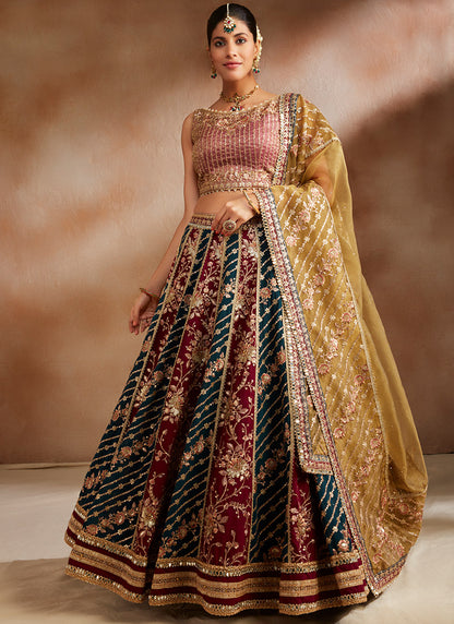 Multicolor Embroidered Georgette Lehenga