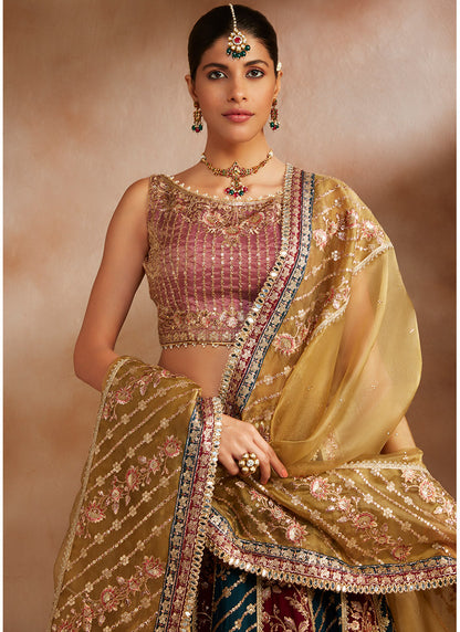 Multicolor Embroidered Georgette Lehenga