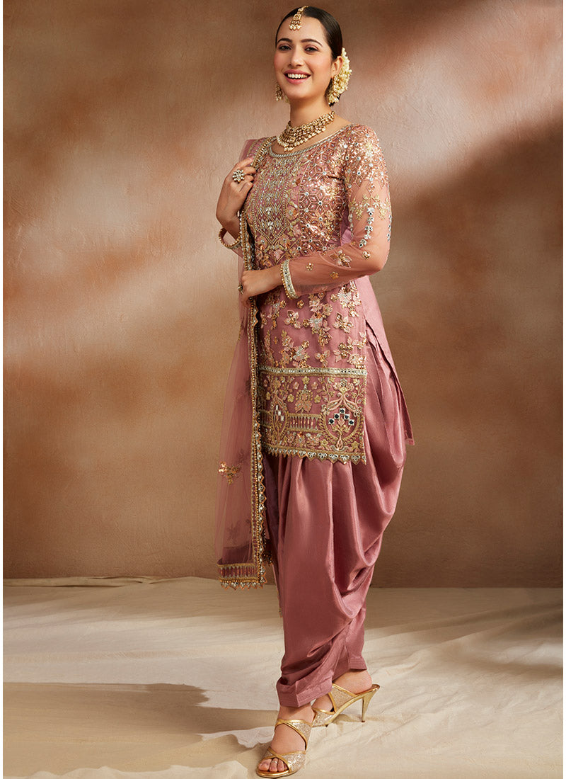 Dusty Rose and Gold Embroidered Punjabi Suit – Lashkaraa