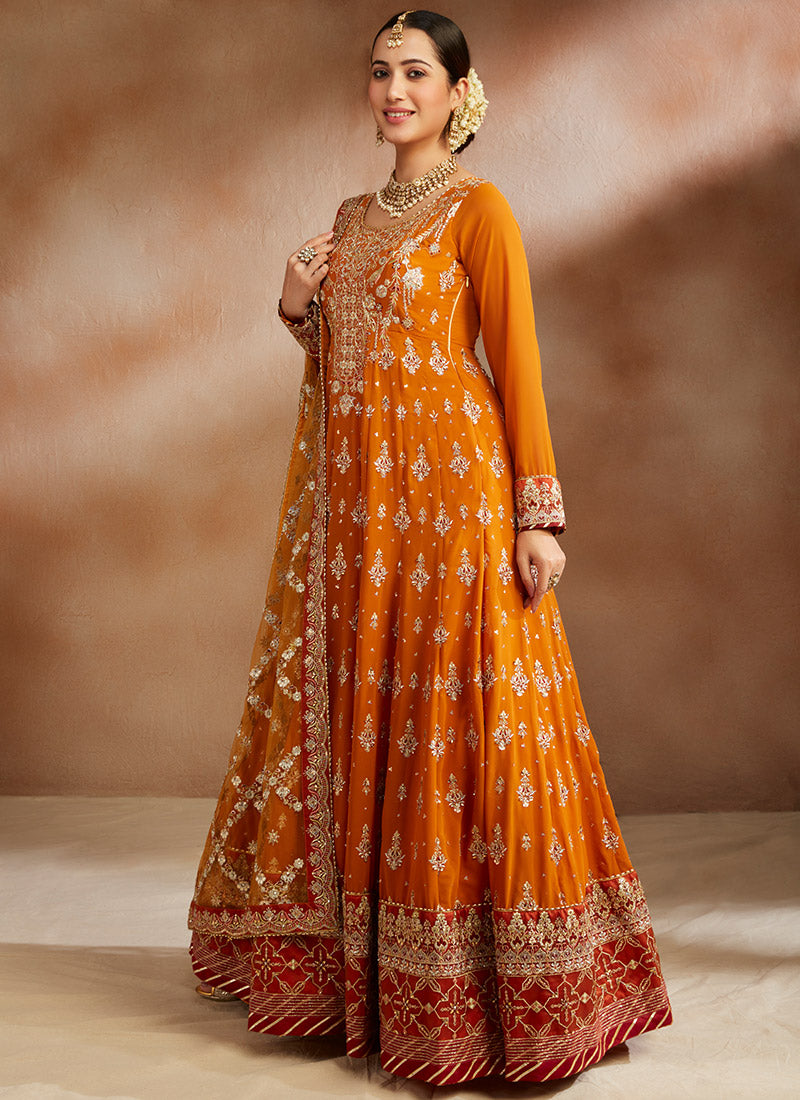 Anarkali Suits : Orange georgette leheriya printed anarkali ...