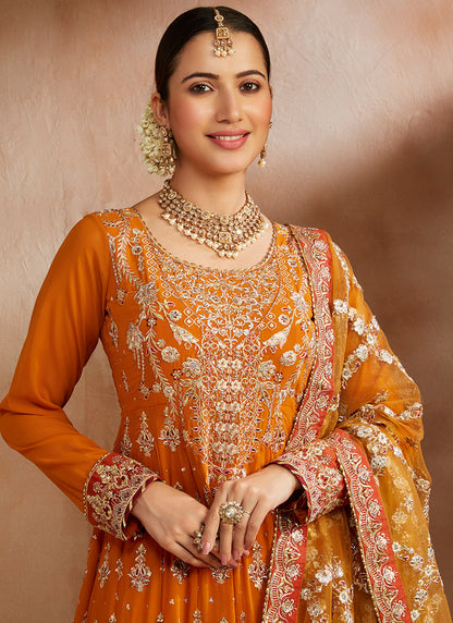 Marigold Multicolor Embroidered Georgette Anarkali