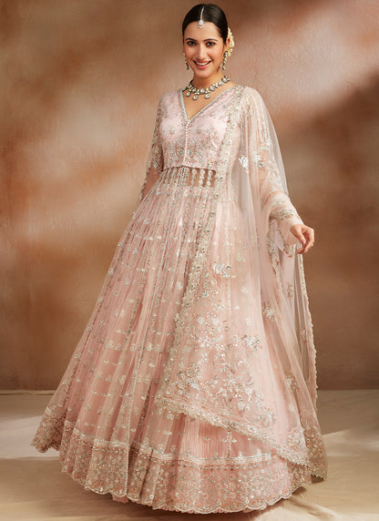 Blush Embroidered Anarkali Style Lehenga