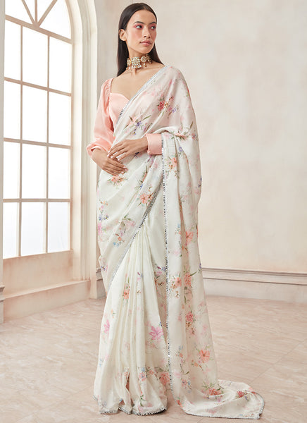 Fascinating White Organza Sarees Etsy – Kaleendi