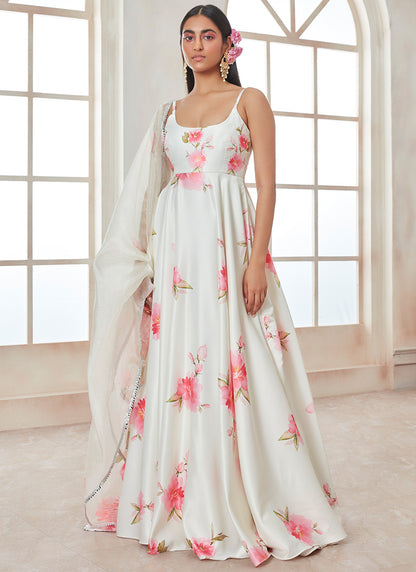 Off White and Pink Floral Anarkali