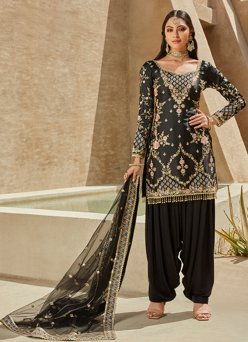 Multicolor Short Anarkali Frock Top w/ Patiala Silk Pant (M) #35912 | Buy Patiala  Salwar Suit Online