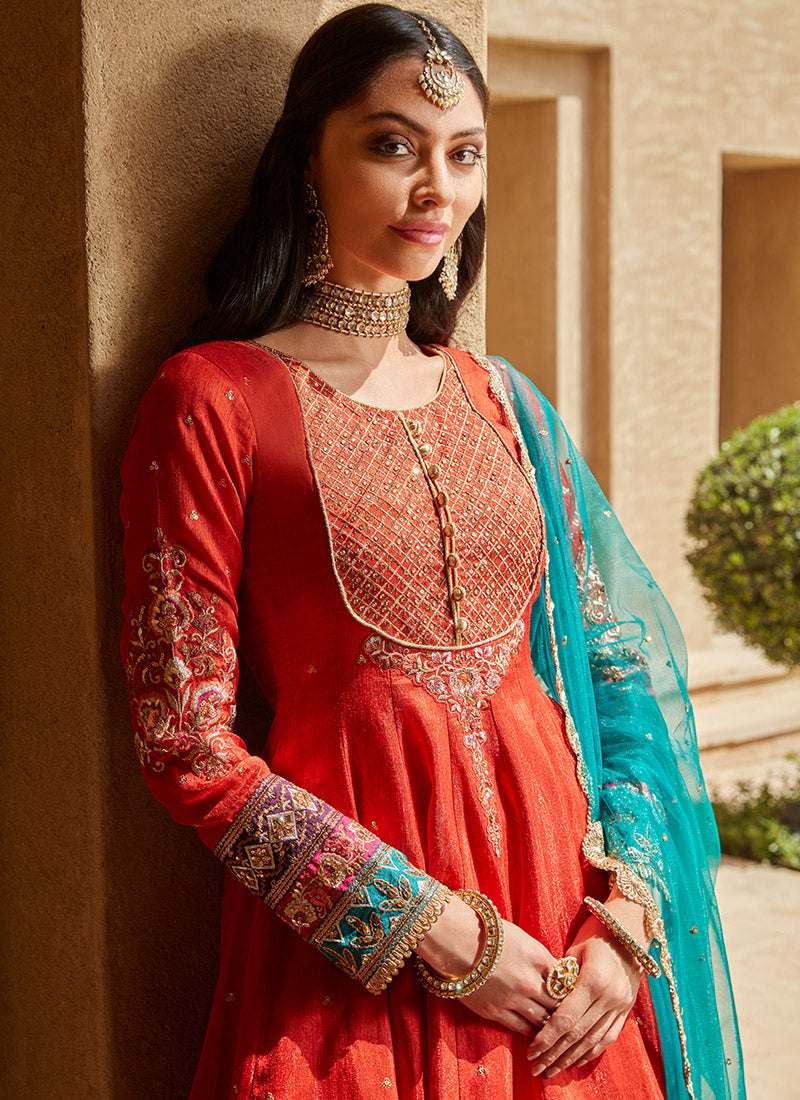 Orange Anarkali HSA-D004 – Hues and Shades by Anjali