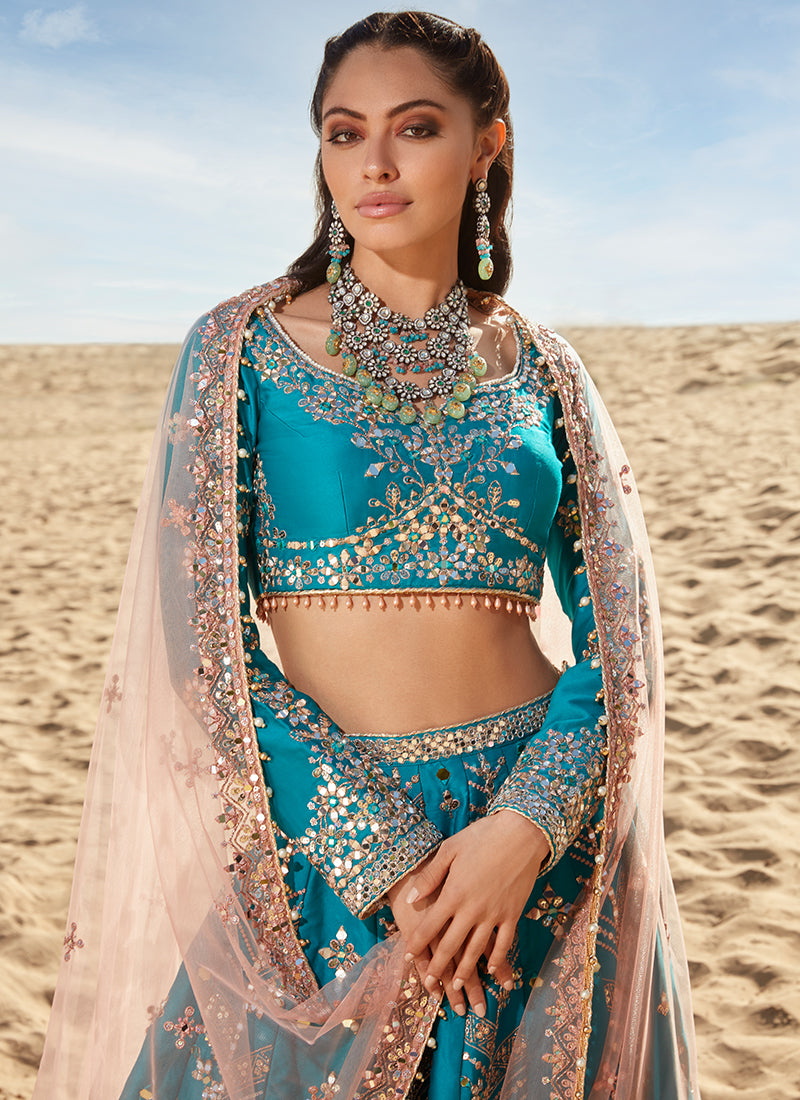 Buy Sky Blue Sequined Georgette Party Wear Lehenga Choli From Ethnic Plus