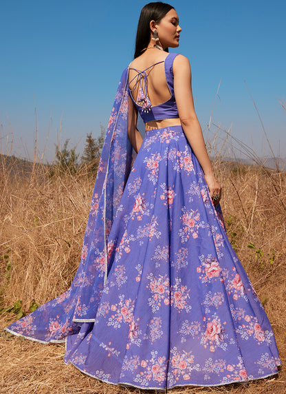 Periwinkle Floral Chanderi Lehenga