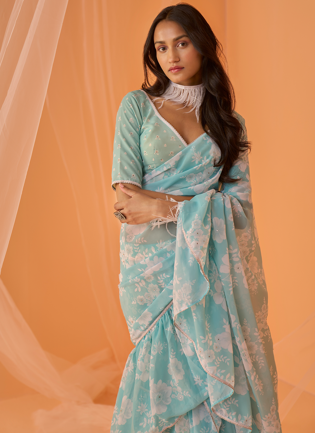 Off White Printed Sharara Saree Set Design by Paulmi & Harsh at Pernia's  Pop Up Shop 2024