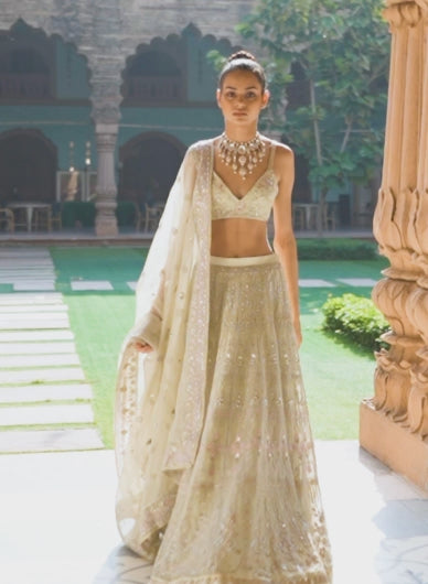 Dusty Mint Organza Lehenga