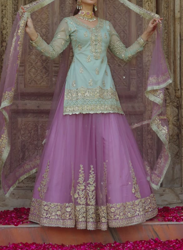 Shop Purple Mono net Embroidered N Sequins Umbrella Lehenga Wedding Wear  Online at Best Price | Cbazaar