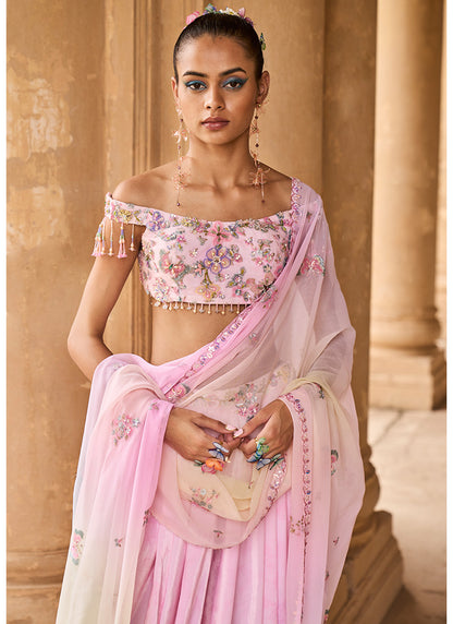 Soft Pink Off Shoulder Dhoti Style Suit