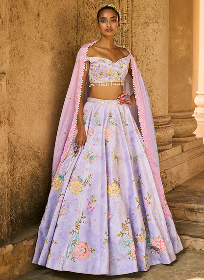 Periwinkle Embellished Velvet Lehenga