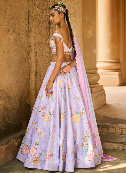 Periwinkle Embellished Velvet Lehenga