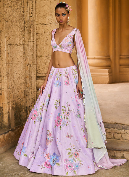 Soft Purple Embellished Velvet Lehenga Lashkaraa