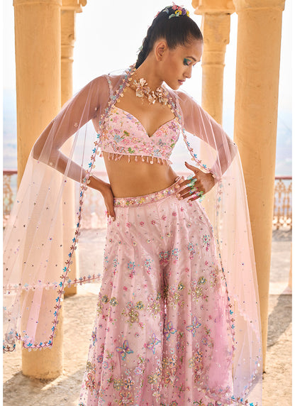 Light Pink Embellished Crop Sharara Set