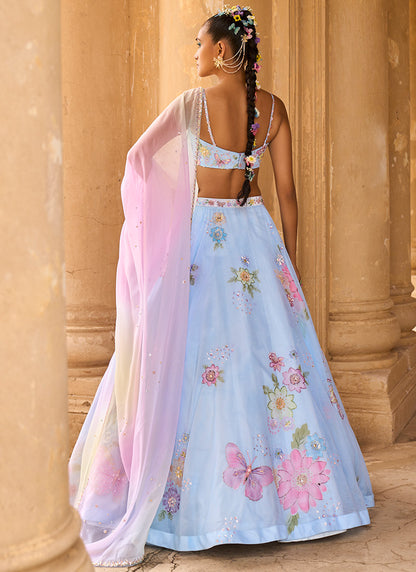 Light Blue Embellished Chiffon Lehenga