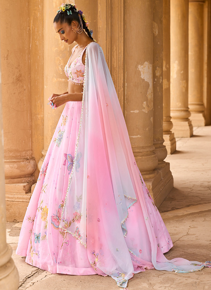 Pale Pink Designer Soft Net Lehenga Choli with Sequins, Thread & Zari –  Ethnos