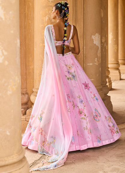 Light Pink Embellished Chiffon Lehenga