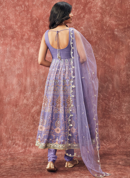 Lavender Printed Silk Anarkali