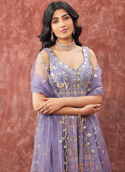 Lavender Printed Silk Anarkali