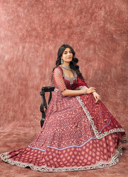 Deep Maroon Printed Satin Anarkali